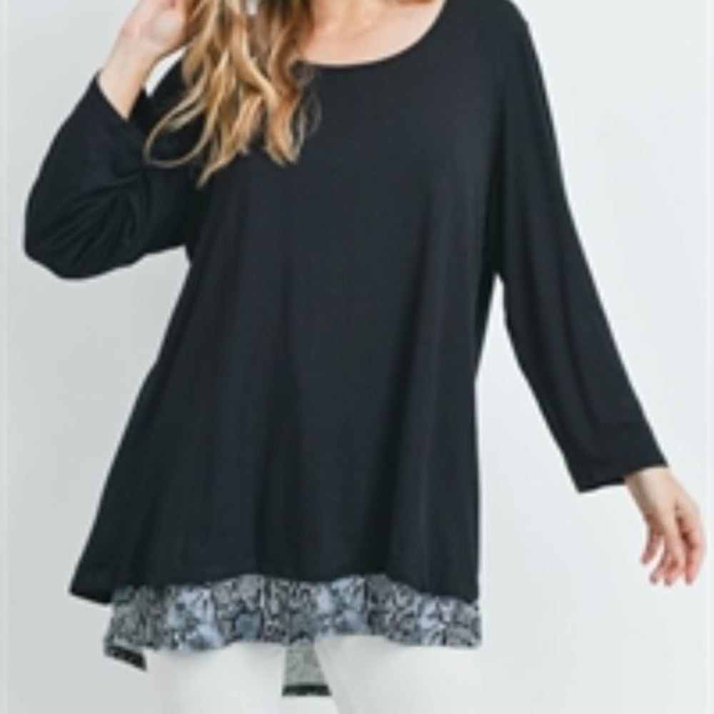 AVENUE Womens (1XL 18/20) Lagen Repitle Print Zip Open Black Relaxed Tunic Top